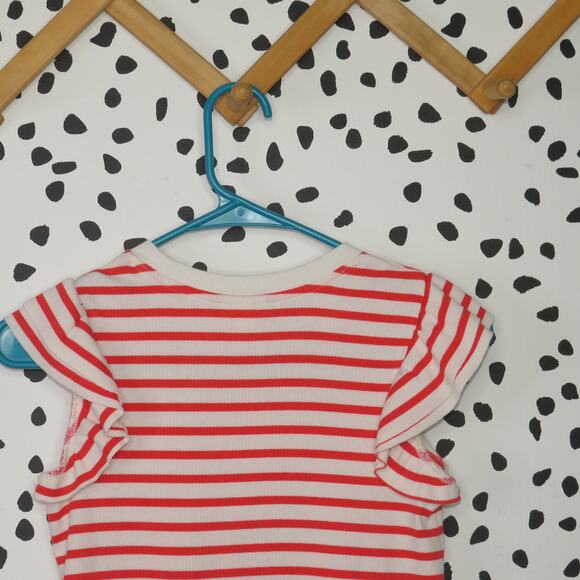 Cat & Jack Red Striped Embroidered Flutter Sleeve Girls T-Shirt - Picture 4 of 6
